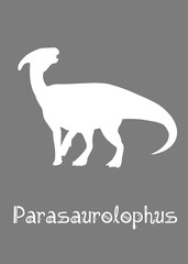 Parasaurolophus Dinosaur design vector illustration. gray dinosaur, gray kids dinosaur name prints, boys bedroom wall art, dino room, children's posters.