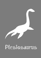 Plesiosaurus Dinosaur design vector illustration. gray dinosaur, gray kids dinosaur name prints, boys bedroom wall art, dino room, children's posters.