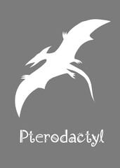 Pterodactyl Dinosaur design vector illustration. gray dinosaur, gray kids dinosaur name prints, boys bedroom wall art, dino room, children's posters.