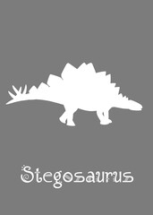 Stegosaurus Dinosaur design vector illustration. gray dinosaur, gray kids dinosaur name prints, boys bedroom wall art, dino room, children's posters.