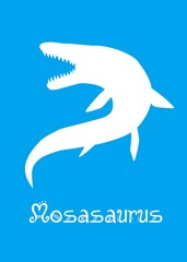 Mosasaurus Dinosaur design vector illustration. animal silhouette, blue dinosaur, blue kids dinosaur name prints, boys bedroom wall art, dino room, children's posters.