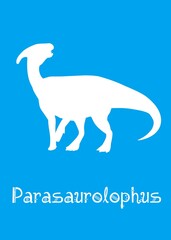 Parasaurolophus Dinosaur design vector illustration. animal silhouette, blue dinosaur, blue kids dinosaur name prints, boys bedroom wall art, dino room, children's posters.