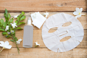 natural cosmetics aroma sheet mask  and the therapy first serum toner health care for skin face extract herbal of lifestyle woman relax arrangement flat lay style 