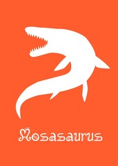 Mosasaurus Dinosaur design vector illustration. animal silhouette, orange dinosaur, orange kids dinosaur name prints, boys bedroom wall art, dino room, children's posters.