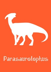 Parasaurolophus Dinosaur design vector illustration. animal silhouette, orange dinosaur, orange kids dinosaur name prints, boys bedroom wall art, dino room, children's posters.