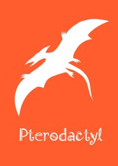 Pterodactyl Dinosaur design vector illustration. animal silhouette, orange dinosaur, orange kids dinosaur name prints, boys bedroom wall art, dino room, children's posters.