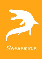 Mosasaurus Dinosaur design vector illustration. animal silhouette, yellow dinosaur, yellow kids dinosaur name prints, boys bedroom wall art, dino room, children's posters.