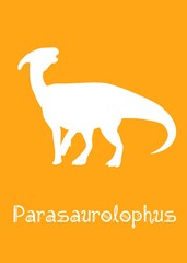 Parasaurolophos Dinosaur design vector illustration. animal silhouette, yellow dinosaur, yellow kids dinosaur name prints, boys bedroom wall art, dino room, children's posters.