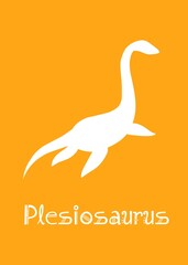 Plesiosaurus Dinosaur design vector illustration. animal silhouette, yellow dinosaur, yellow kids dinosaur name prints, boys bedroom wall art, dino room, children's posters.