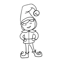 happy standing elf contour on the white background