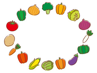 楕円の手描き風の野菜フレーム Vegetable background