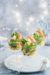 Prawn and avocado salad cocktail in glass