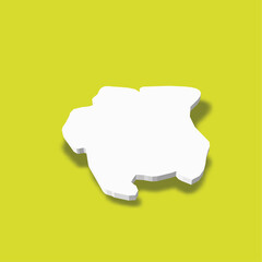 Surinam - white 3D silhouette map of country area with dropped shadow on green background. Simple flat vector illustration
