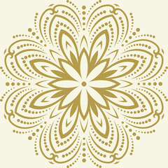 Oriental vector pattern with arabesques and floral elements. Traditional classic round golden ornament. Vintage pattern with arabesques