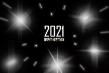 2021 Happy new year mit bright spots on a black background with stars