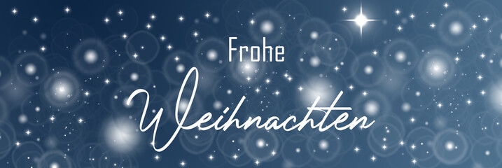 Schöne Weihnachtskarte als Banner oder für Präsentation mit Gruß Frohe Weihnachten mit vielen funkelnden und glitzernden Sternen