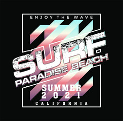 Vector illustration SURF PARADISE beach Typography  t-shirt graphics  