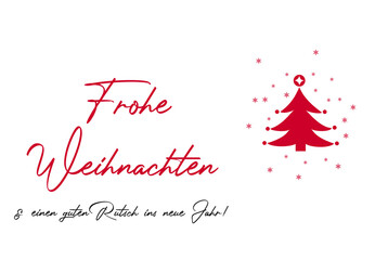 Schöne Weihnachtskarte oder Banner mit Gruß Frohe Weihnachten und einen Rutsch ins neue Jahr auf weißen Hintergrund für Webseite oder Präsentation