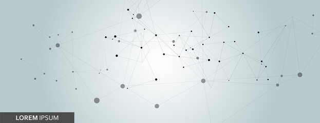 Vector molecules with lines dots black color blue background.