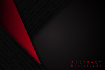 Dark abstract background with triangular shapes and stripes. Red and black geometric paper cut on a black background.