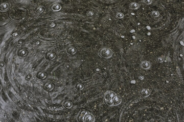 background puddle rain / circles and drops in a puddle, texture with bubbles in the water, autumn rain