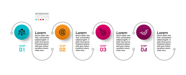 Line and circle 4-step design for presentation or communication of various processes. infographic design.