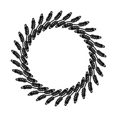 Plant branch ear of wheat corn illustration flat silhouette black white, symbol wreath for award heraldry laurel achievement. Victory crown winner image ornate icon wedding invitation christmas card.