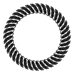 Ear of wheat corn sweet illustration. black floral hand drawn wreath branch border round frame element doodle style on white background. New Year Berry christmas wedding invitation textile greeting