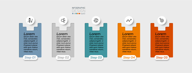 Square shape 5-step locket design used to display work results and explain the planning process. infographic.