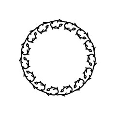 Hand drawn plant illustration frame. Floral nature wreath leaves for wedding holiday greeting card. Decorative element graphic design image sweet white background. Texture label flower pattern raster