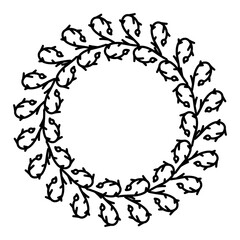 Black white herbal exotic twig branche wreath border frame template. Delicate decor illustration invitation card. Rustic vintage fern frond floral arrangement good to wedding birthday Mother's day