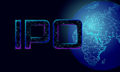 Initial coin offering IPO international technology concept. Business finance planet Earth global. Stock market launch banking public offer shares. Internet commerce trade vector illustration