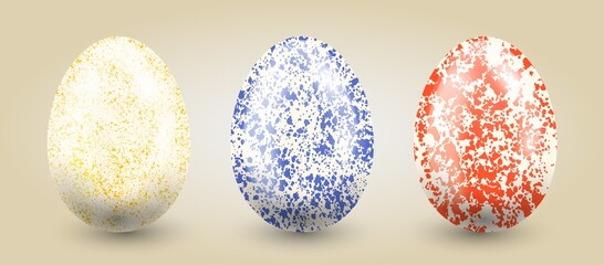 Traditional set of eggs in pastel hand drawn textures on a light gradient background.
