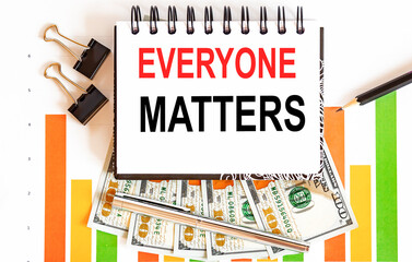 Notebook with Tools and Notes about Everyone Matters ,business concept