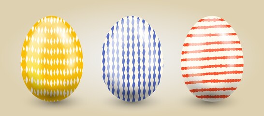 Traditional set of eggs in pastel hand drawn textures on a light gradient background.