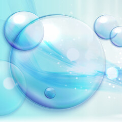 Colorful blue background with waves, bubbles, highlights. Vector Ilustration. EPS10