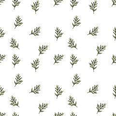 Watercolor seamless pattern with stylized twigs, flowers and leaves of the Wormwood plant