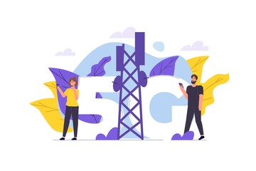 5G network wireless technology small characters concept. Vector illustration.