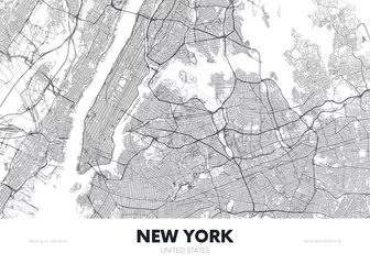 Fototapeten City map New York USA, travel poster detailed urban street plan, vector illustration © max_776