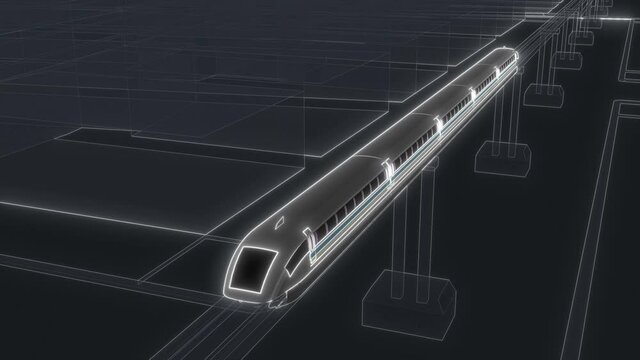Maglev magnetic levitation train in sci fi futuristic style 3d 4k