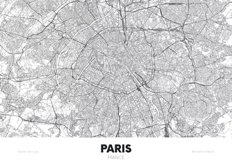 Gordijnen Stadsplan Parijs Frankrijk, reisposter gedetailleerd stedelijk stratenplan, vectorillustratie © max_776