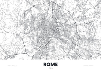 City map Rome Italy, travel poster detailed urban street plan, vector illustration