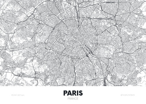 City map Paris France, travel poster detailed urban street plan, vector illustration