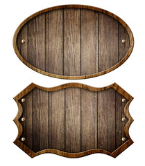 Old wooden signs isolated on white background.3d illustration