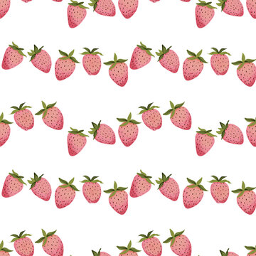 Seamless patterns with stylized images of ripe strawberries in different shapes