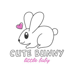 Vector hand drawn bunny and text, isolated on white background