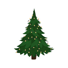Christmas green tree with garlands. Isolated. Vector.