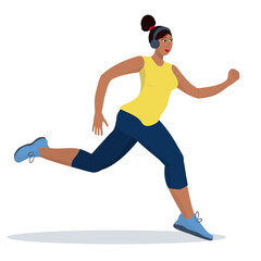 running dark-skinned young woman, the concept of a healthy lifestyle and sports on a white background