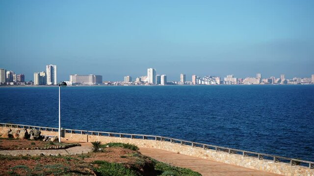 Spanish coastline. View from Cape Palos on  La Manga sea landscape. Cartagena, Murcia region, Spain. Tourist attraction, place to visit.