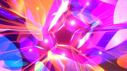 3d render abstract pattern tunnel with glowing light.